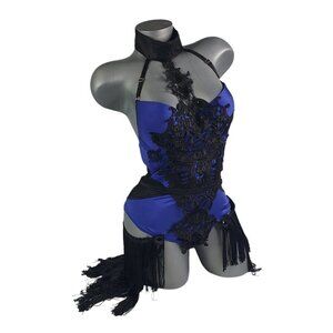 Fredricks of Hollywood Purple Blue Fringe Bustier Costume Halloween Caberet L